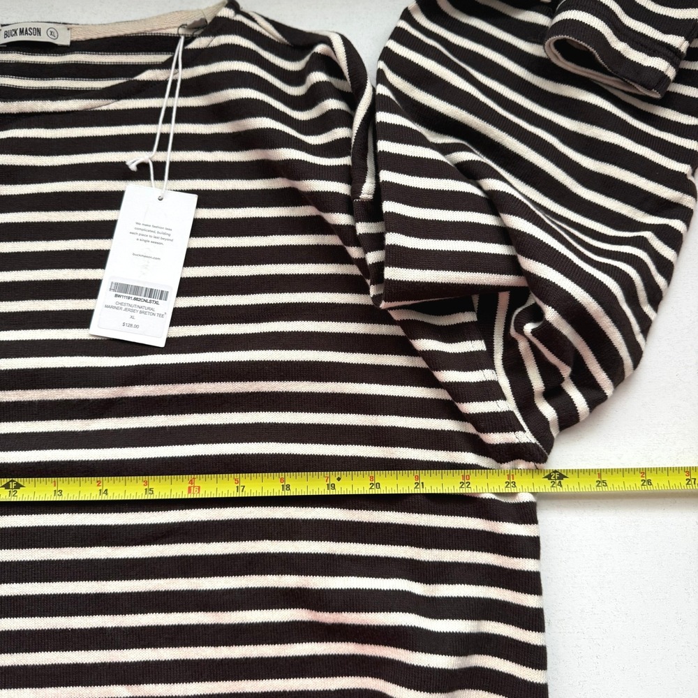 Buck Mason Mariner Jersey Breton Tee Chestnut Natural Striped Shirt XL NEW - Picture 9 of 10